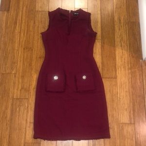 Karl Lagerfeld Maroon Burgundy Tweed Dress Size 0